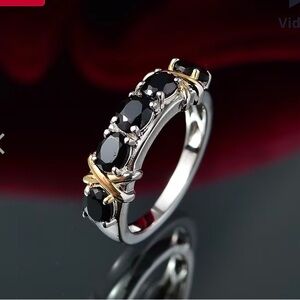 EverTrue Thai Black Spinel 2.20 ctw Ring 18K YG Plated and Platinum Bond